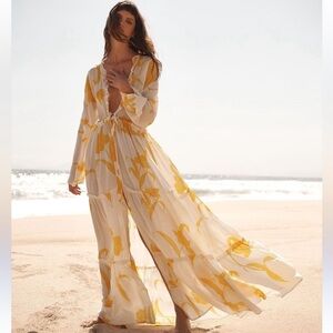Evarae 100% Silk Talia Flower of Joy Kimono Floral Maxi Dress